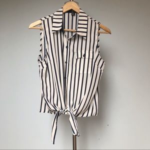 F21 navy & white stripe sleeveless blouse